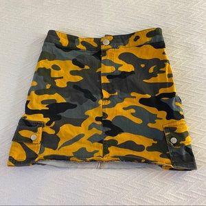 High Waisted Yellow Camo Skirt